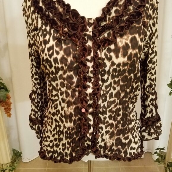 Signature by Larry Levine leopard print ruffle L - Picture 2 of 7